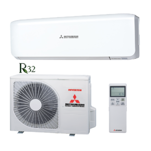 Комплект инверторен климатик Mitsubishi Heavy Industries SRK-ZS-W в цвят Pure White с хладилен агент R32. Включва вътрешно тяло, външно тяло и дистанционно управление за модели SRK20ZS-W, SRK25ZS-W, SRK35ZS-W, SRK50ZS-W.
